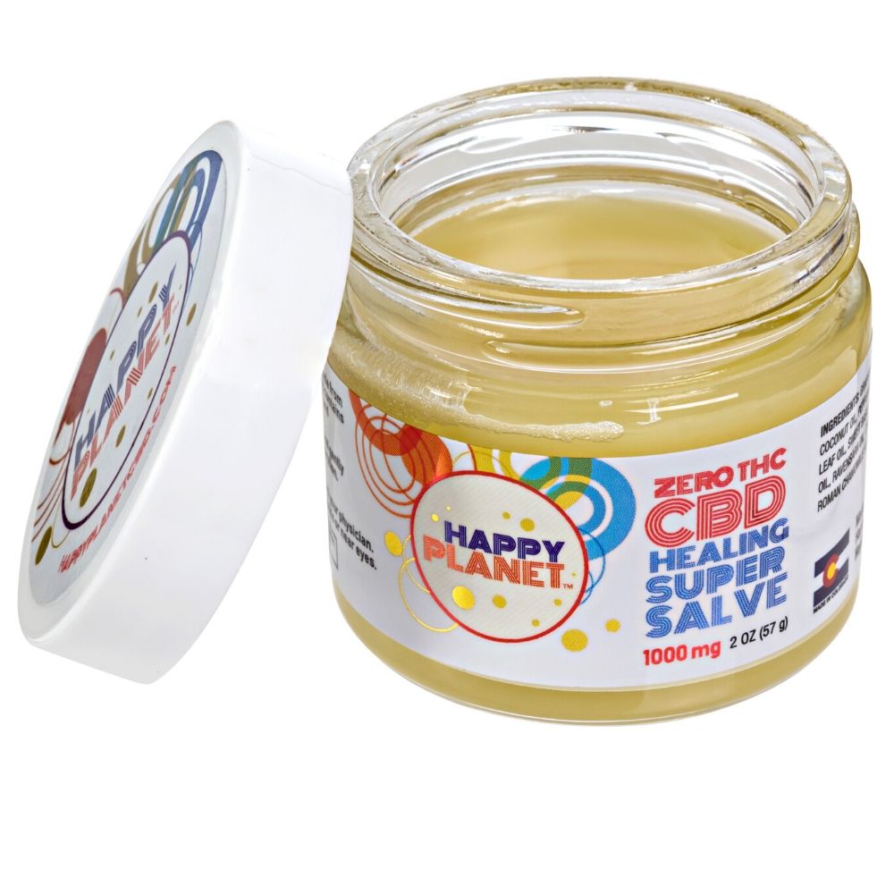 Jar of Happy Planet Zero THC CBD Salve made with CBD isolate